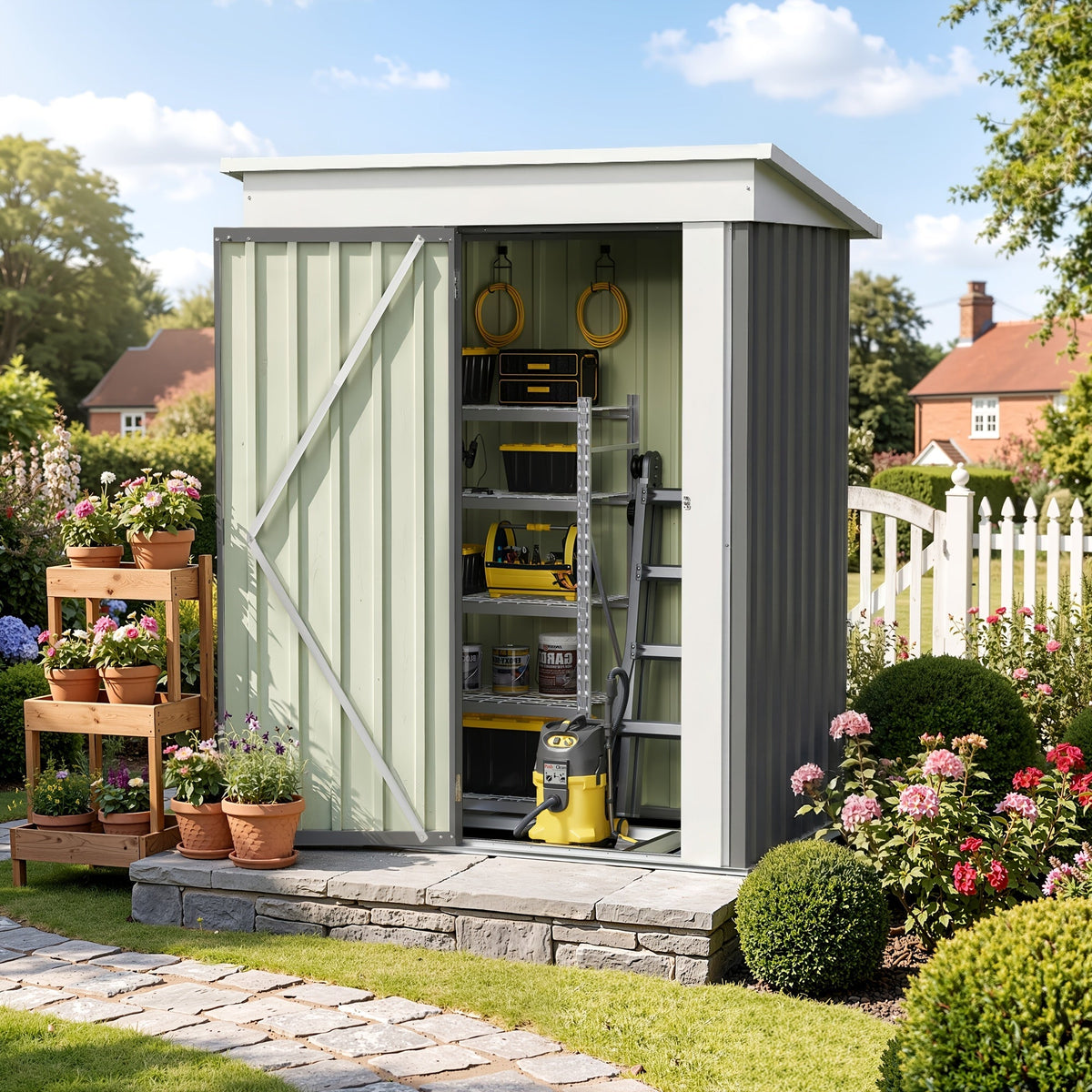 Garden Storage Shed, Metal Lockable Tool Backyard Compact for Garden, Patio and Yard Use, with the Listed Configuration — ima