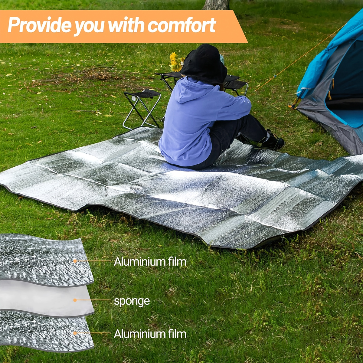 Insulated Camping Mat 2-Pack Aluminum Foil EPE Foam Foldable Moisture-Proof Outdoor Picnic Mat 78x39in – Portable Lightweight