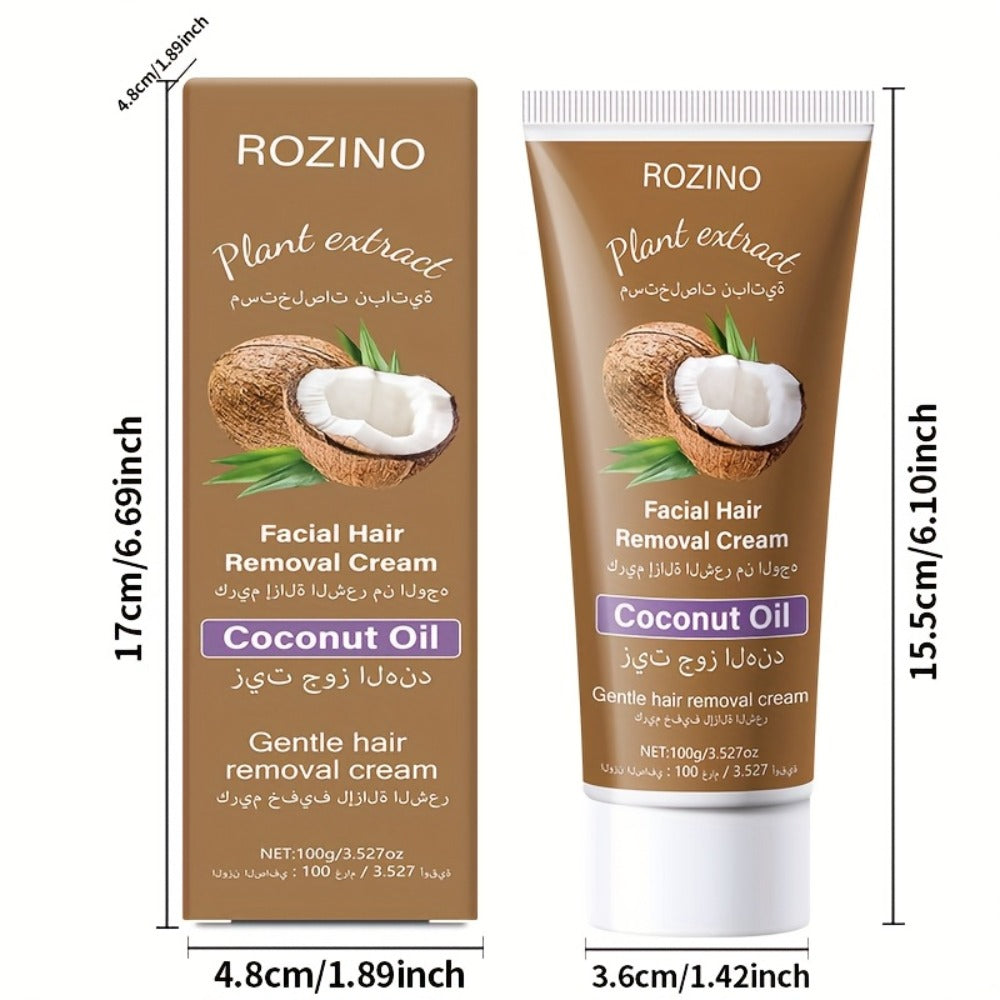 Hair Removal Cream ROZINO 100g Coconut Tube with Carton for Women’s External Body Grooming Routine — image 4
