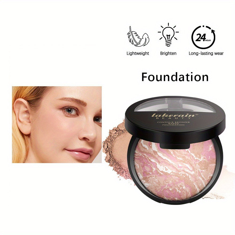 Marble Baked Contour Palette Set 2-Piece Kit with Color Correcting Foundation Powder, for Makeup, Travel and Everyday Vanity 