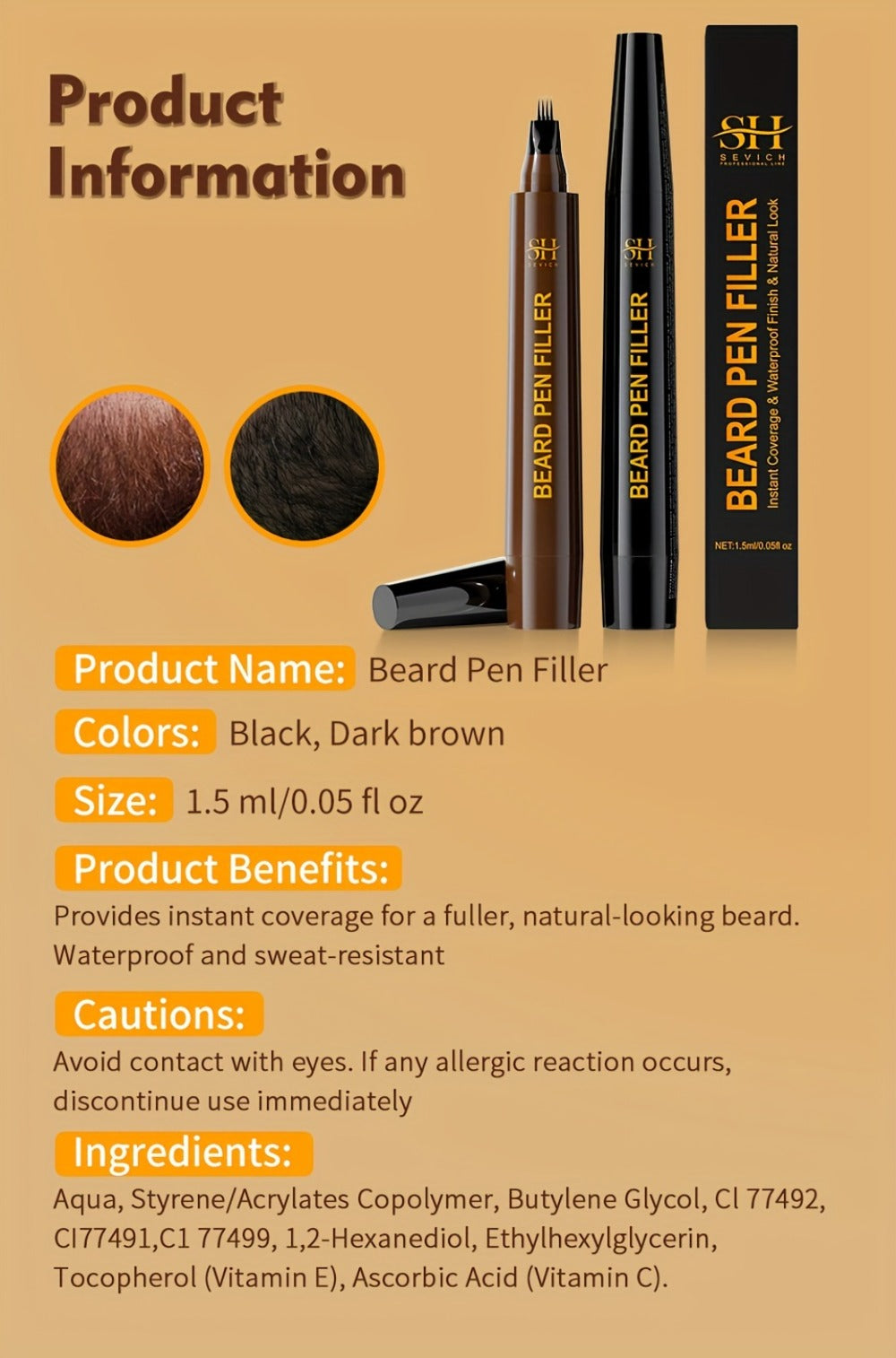 Beard Filler Pencil with Brush, Waterproof Beard Pencil for Fuller Thicker Beard, Fills Sparse Patchy Beard & Mustache — imag