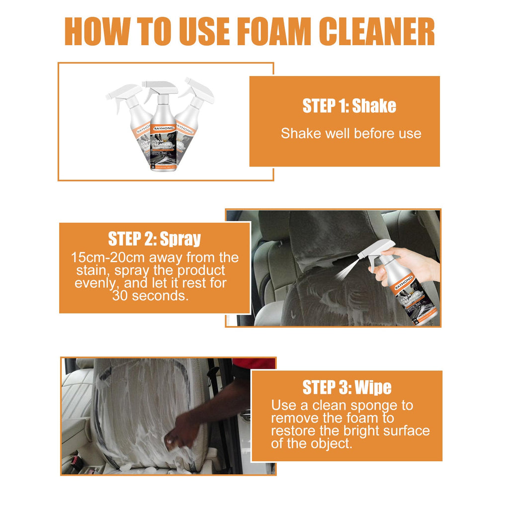 Multi-Purpose Foam Cleaner For Cars, Interior Steering Wheel Plastic Fabric Seat Stain Cleaner