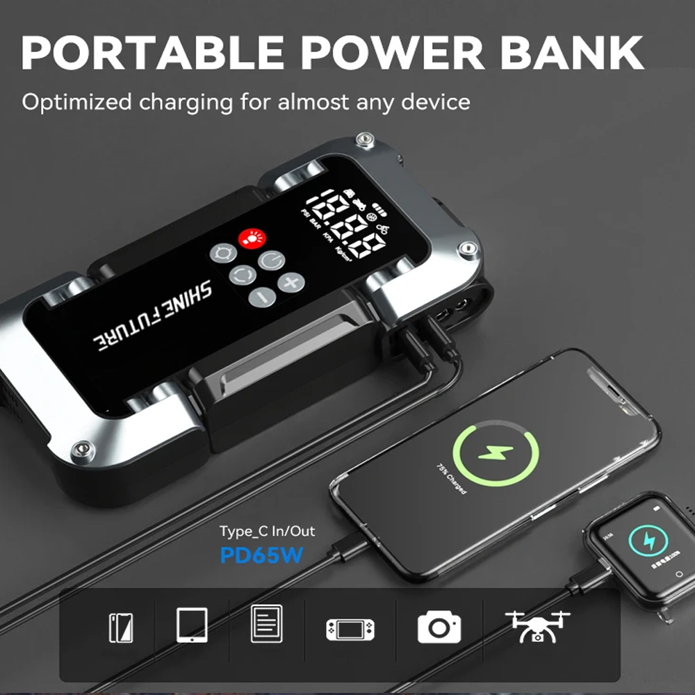 Portable Jump Starter Kit 4000A Peak 6-in-1 Battery Booster with Tire Inflator Power Bank Lithium for Garden, Patio and Yard 