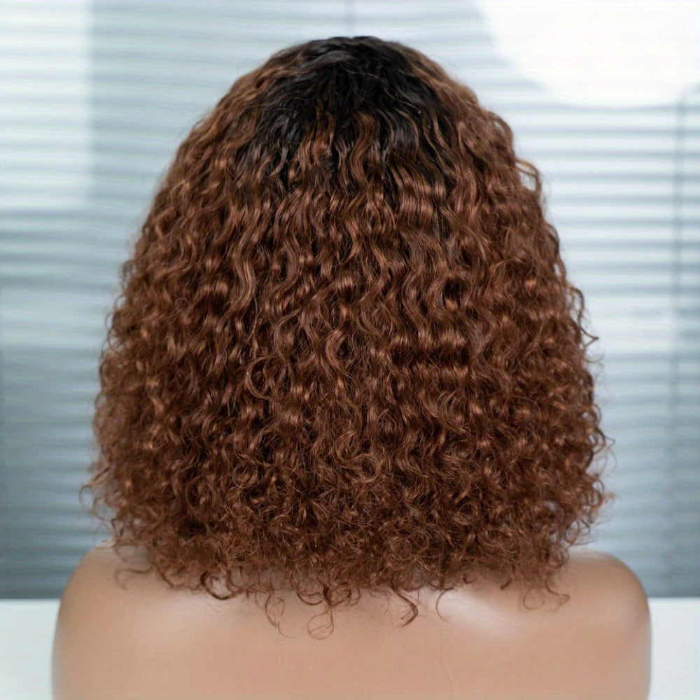 12-Inch Water Wave Bob Human Hair Wig with Bangs, 150% Density and TT1B/33 or P1B/30 Color — image 4
