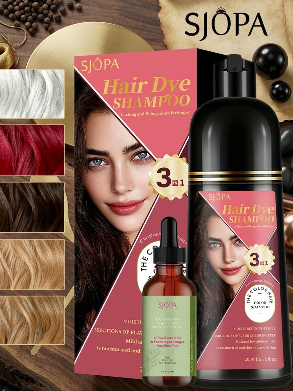 Hair Color Shampoo, SJOPA 3-in-1 Bottle-and-Dropper Set with 10 Rose, Brown, Purple and Black Color Options — image 10