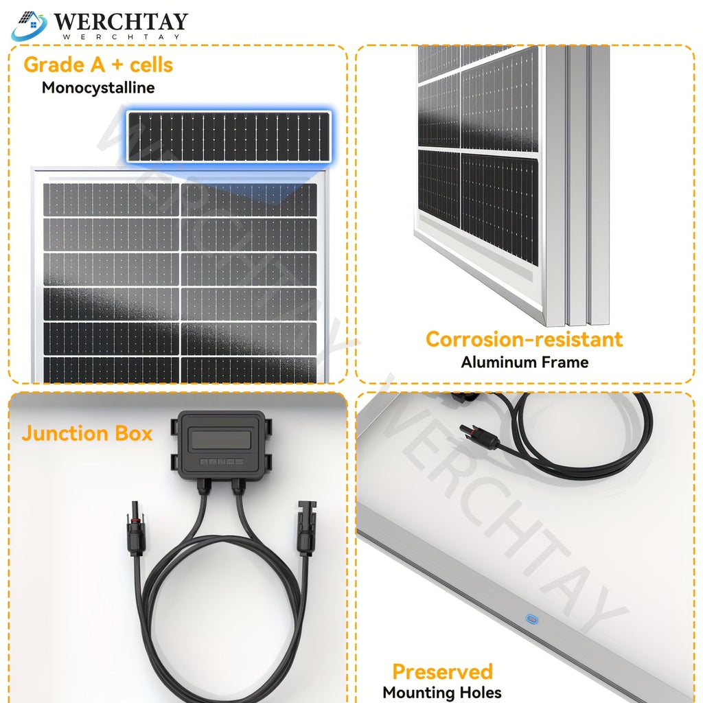 100W Solar Panel 12V High Efficiency Monocrystalline Photovoltaic Module for Off-Grid System RV Boat Home Commercial Street H
