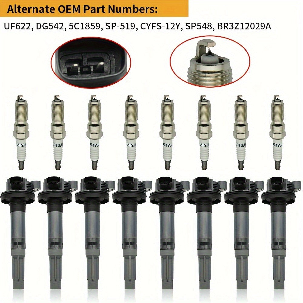 Ignition Coil & Iridium Spark Plug Kit 8-Pack for 2011-2020 Ford F-150 Mustang Lobo 5.0L V8 UF622 SP411 Direct Fit OEM Replac