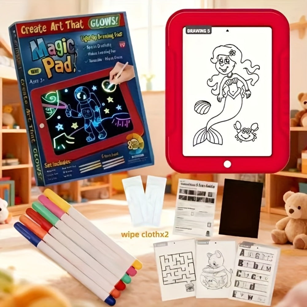 Magic LED Drawing Board for Kids with 15 Double-Sided Tracing Cards & 6 Markers, Light Up Luminous Art Board for Boys & Girls
