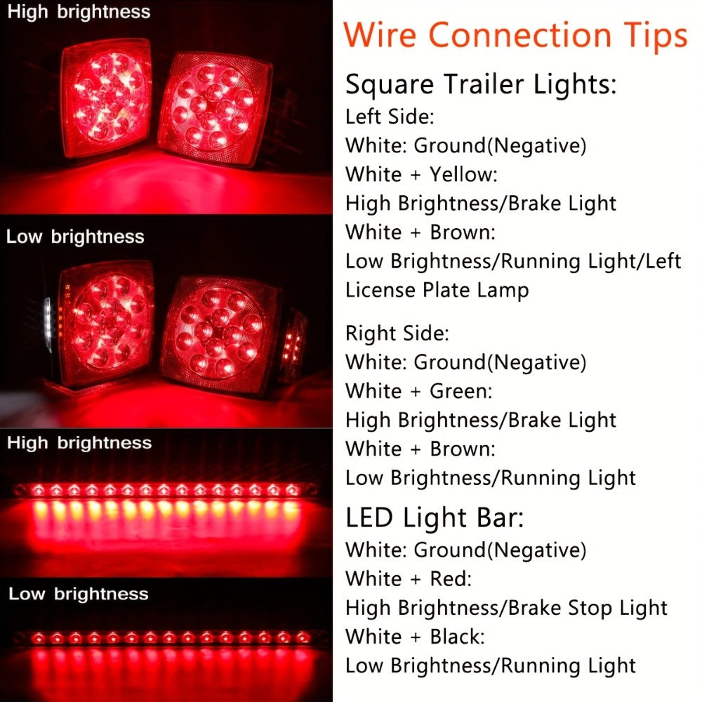 LED Trailer Light Kit with Wire Harness – Tail Lights, Amber Marker Lights & Brake ID Bar, 12V, Fits Boat Trailer Camper Truc