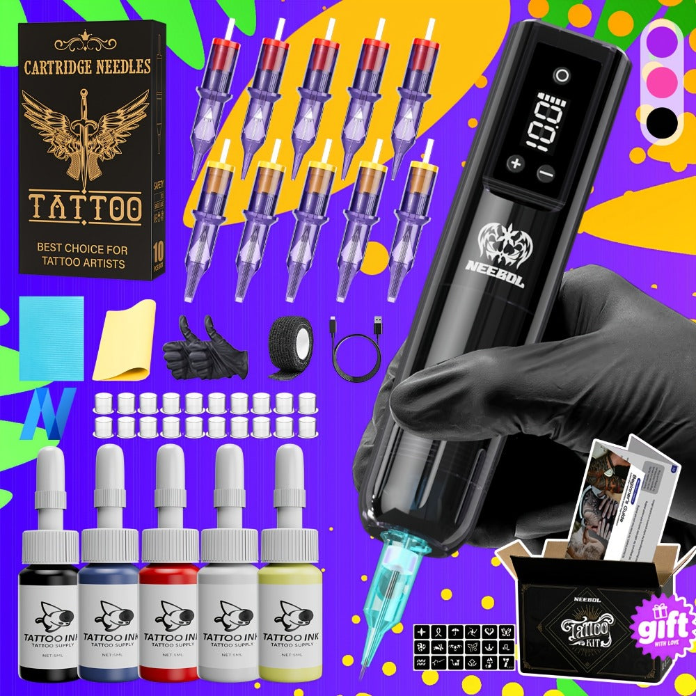Cordless Rotary Tattoo Machine Kit Complete Set with Screen Display 6-8Hr Battery 20 Needles 7 Inks — image 7