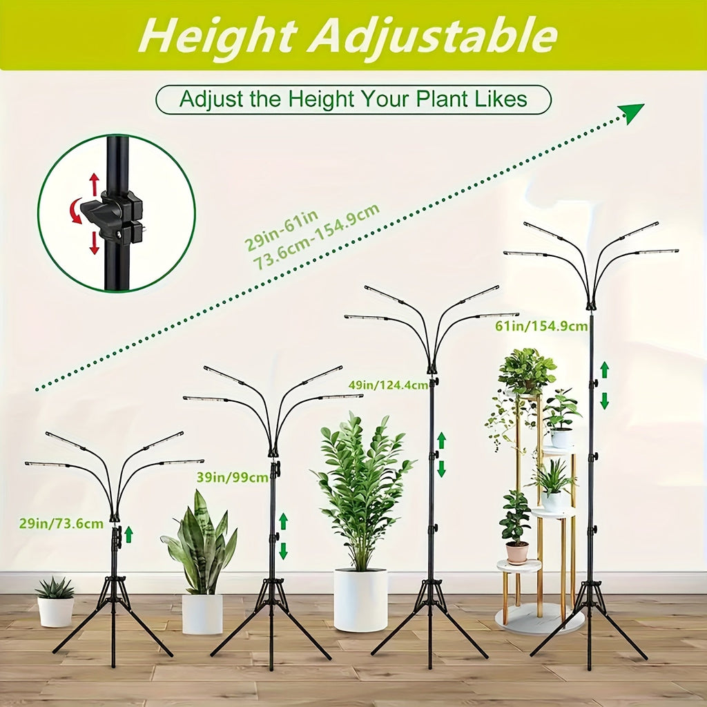 USB Tripod LED Plant Lamp with 4, 5 or 6 Flexible Heads and Adjustable 29-61in Floor Stand — image 3