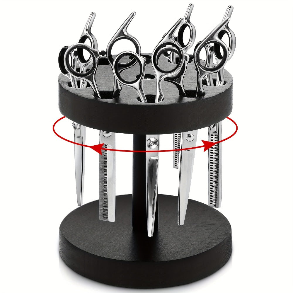 360° Rotating Scissor Holder Wooden Barber Shears Stand – 10-Slot Countertop Salon Hair Stylist Tool Organizer with 0.71" Hol