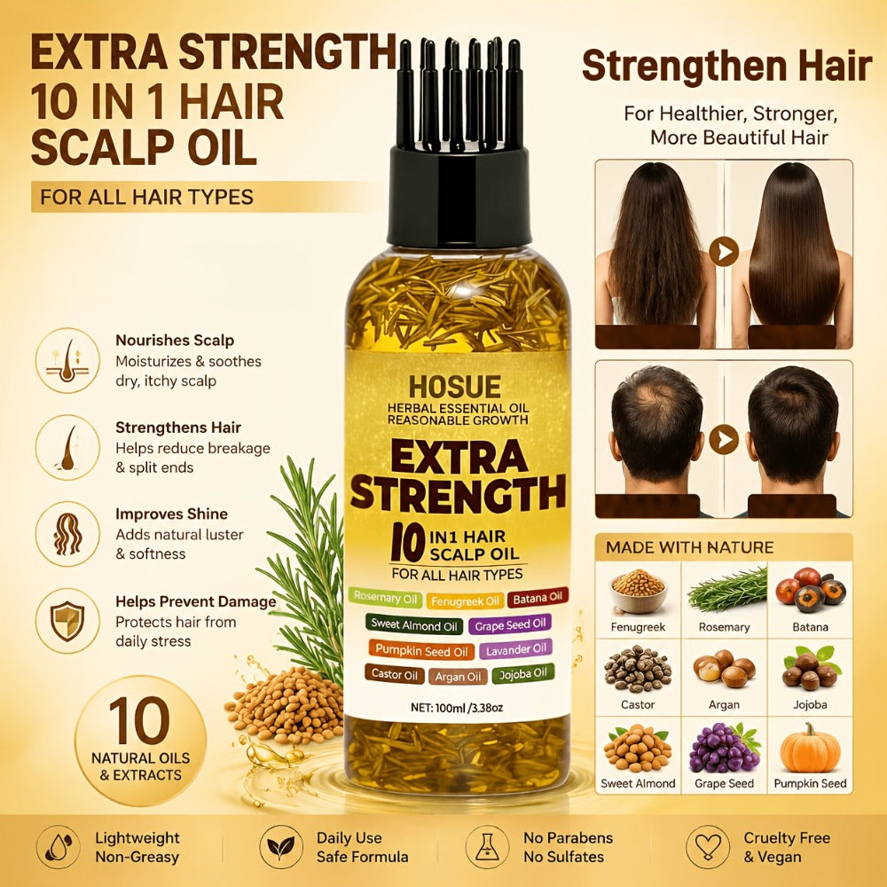 Hair Growth Oil 10-in-1 Botanical Herbal Blend Batana Rosemary Fenugreek Castor Red Onion Ginseng Turmeric Pumpkin Seed Nouri