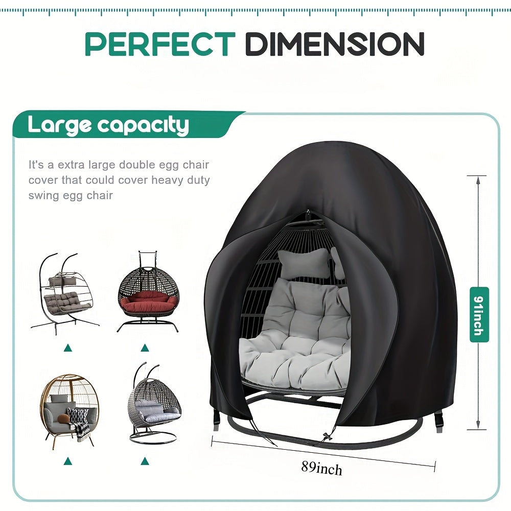 Black Double-Egg Chair Cover with Front Zipper, Drawstring Buckle and Full Enclosure Shape — image 3