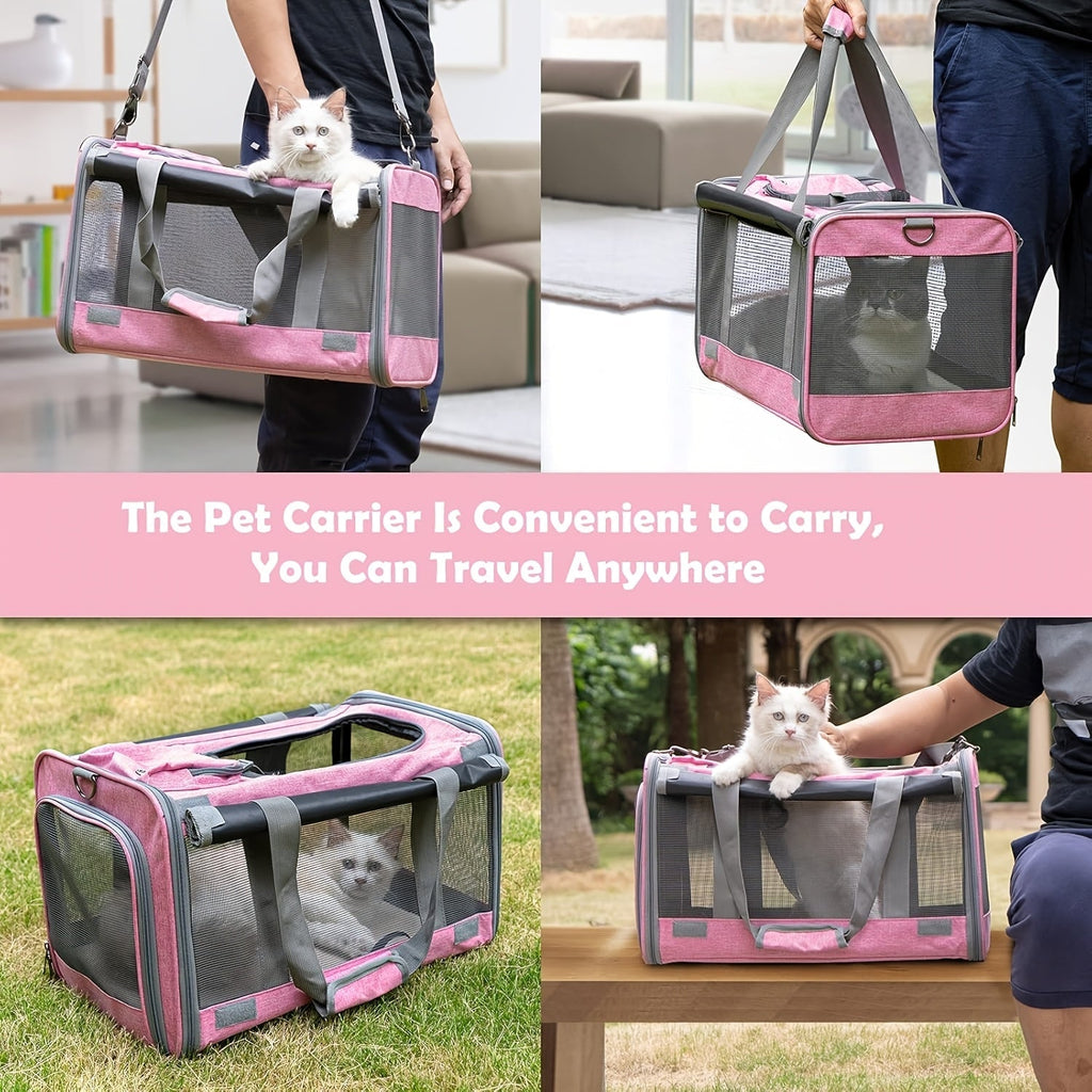 Foldable Pet Carrier Tote with Wide Mesh Panels, Zippered Access, Top Handles and Detachable Shoulder Strap — image 3