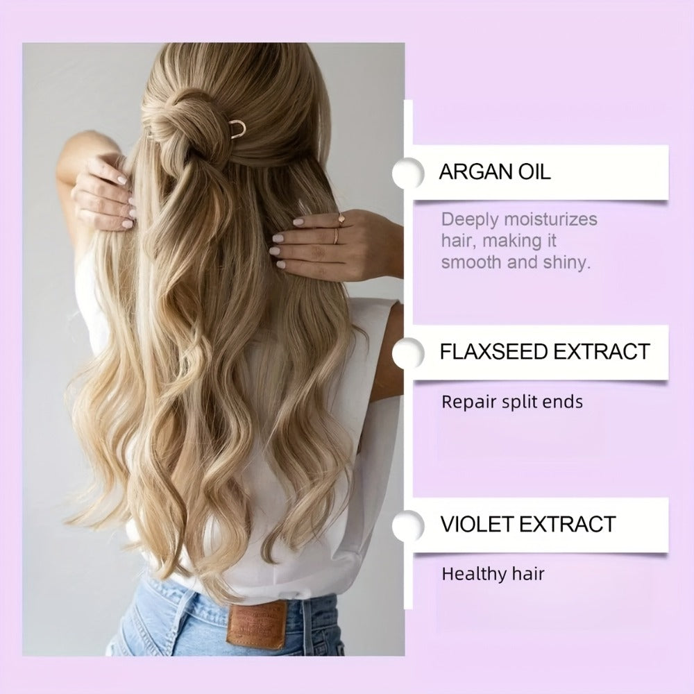 Three-Piece Purple Hair Care Set with Shampoo, Conditioner and Coordinated Argan Oil Bottle — image 6