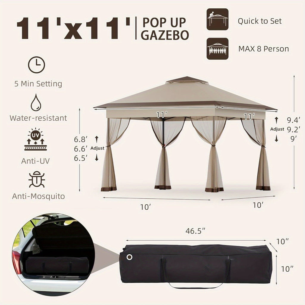 11x11ft Pop-Up Gazebo Tent with Full Mesh Curtains, Three Height Positions and Three Color Options — image 3
