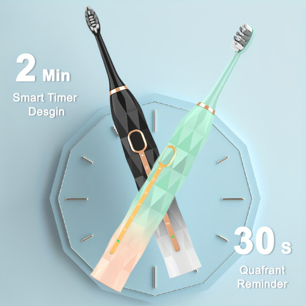 IPX8 Sonic Electric Toothbrush with 8 Replacement Brush Heads – Metal Shaft, USB Rechargeable 500mAh, Travel Case & Holder — 