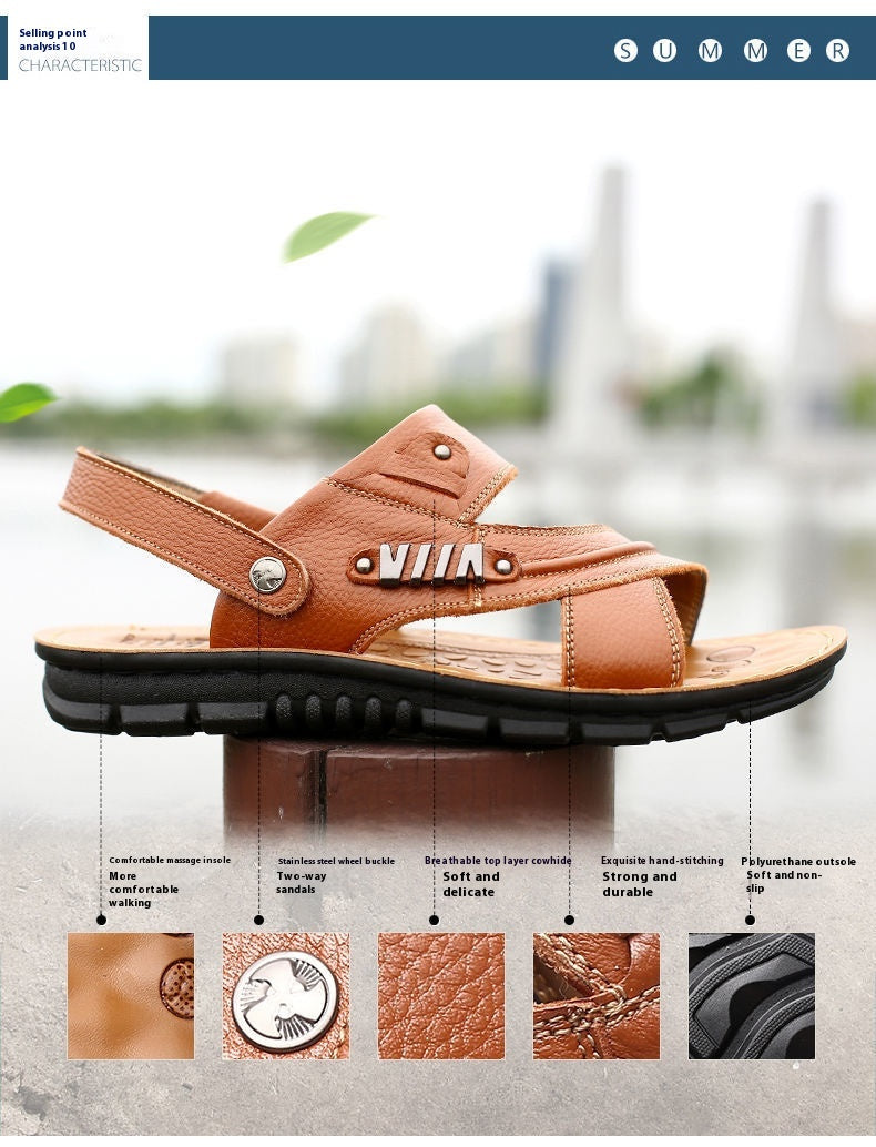 First Layer Cowhide Men's Sandals Summer Genuine Leather Sandals