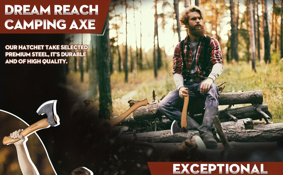 Hatchet Camping Axe 14 Inch Hand Forged High Carbon Steel Bushcraft Splitting Axe with Sheath - Wood for Garden, Patio and Ya