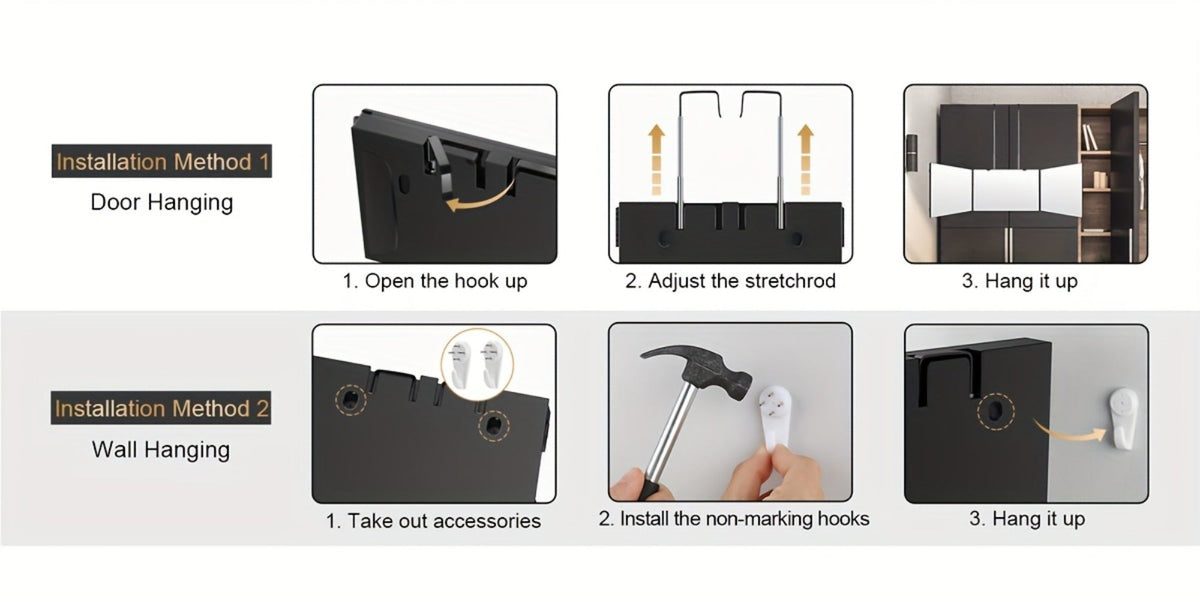 Three-Way Hair Cutting Mirror with Folding Panels, Adjustable Door Hooks and LED, Non-LED or Two-Pack Options — image 19