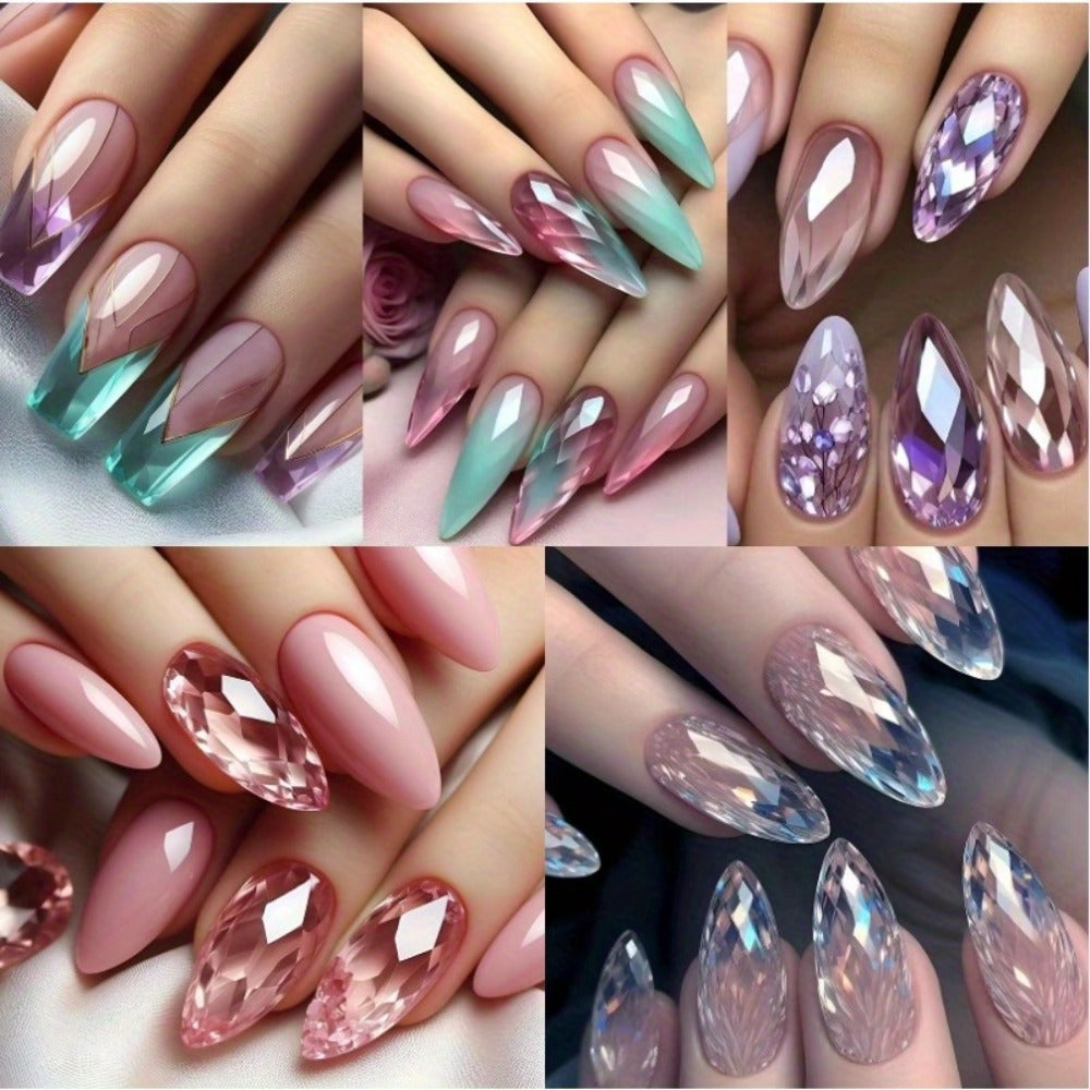 Glue On Nails, 120-Piece Medium Almond Set with Gradient Holographic Finish, Jelly Glue and Nail File — image 2