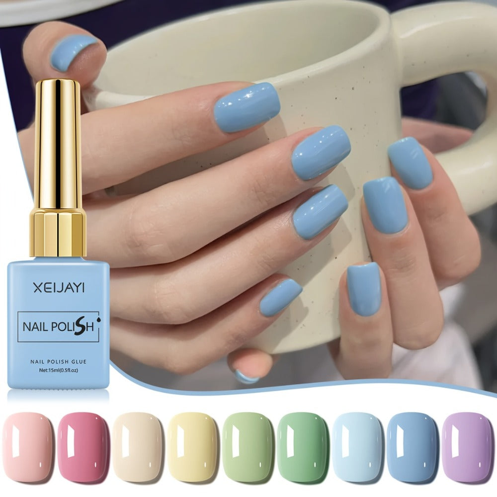 Gel Nail Polish 9-Color Macaron Pastel Set in Square Bottles with High-Saturation Finish and UV/LED Cure for Nail Art — image
