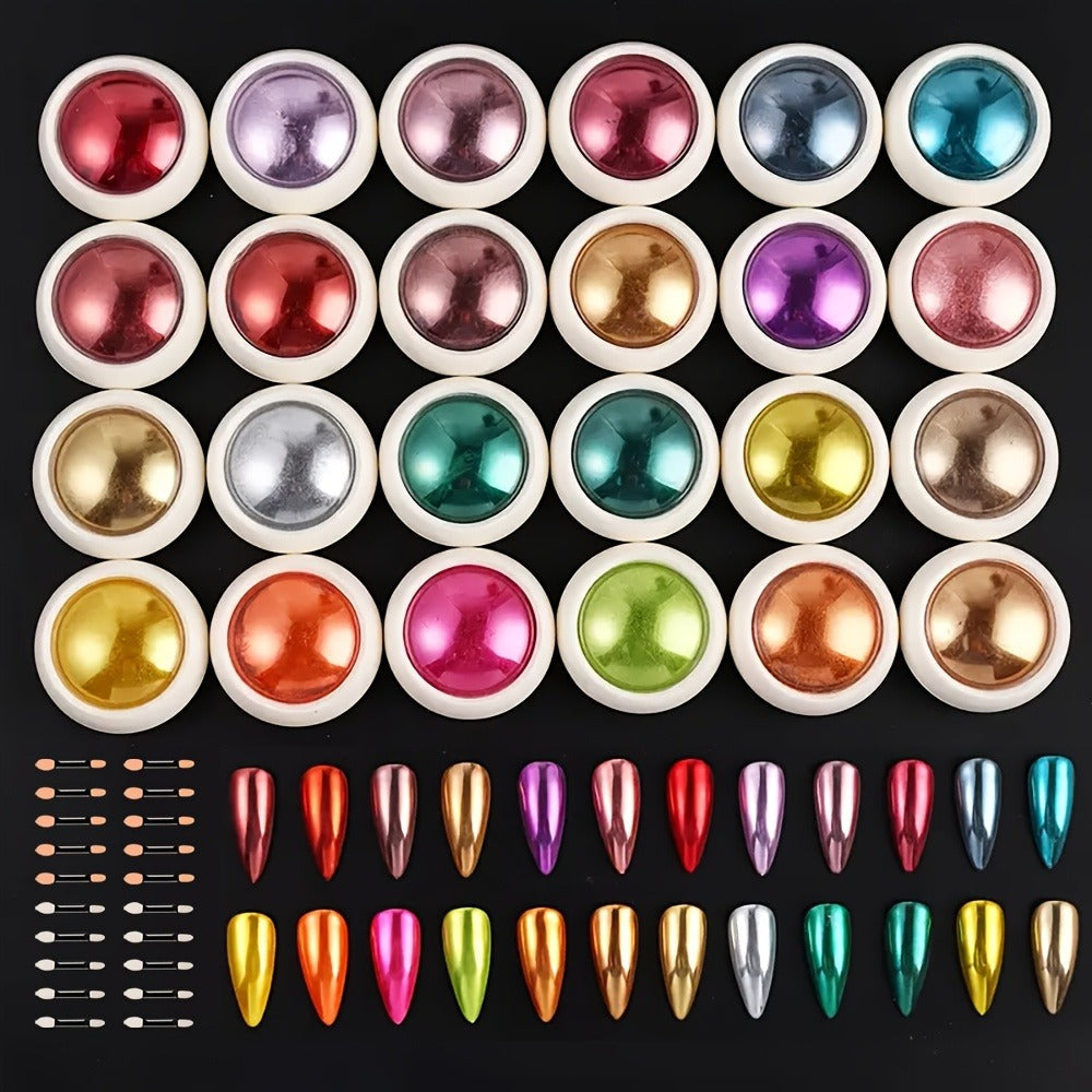 Chrome Nail Powder 24 Colors Set Holographic Mirror Effect Metallic Reflective Glitter Pigment for Gel — image 4