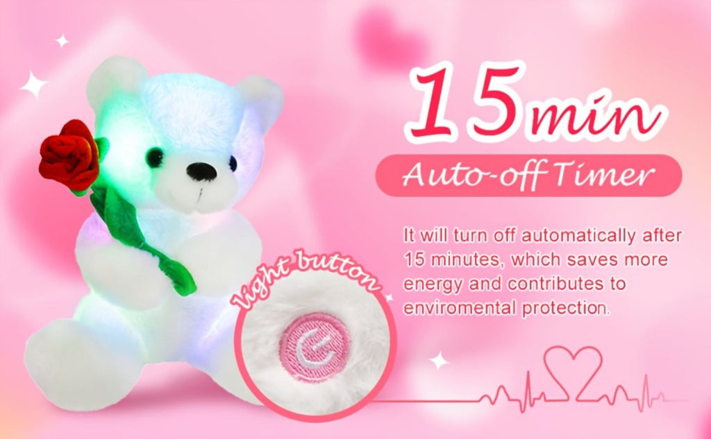 Rose Bear Plush with LED Light Glowing White Bear with Flowers Romantic with the Listed Color, Size or Set Options for Everyd