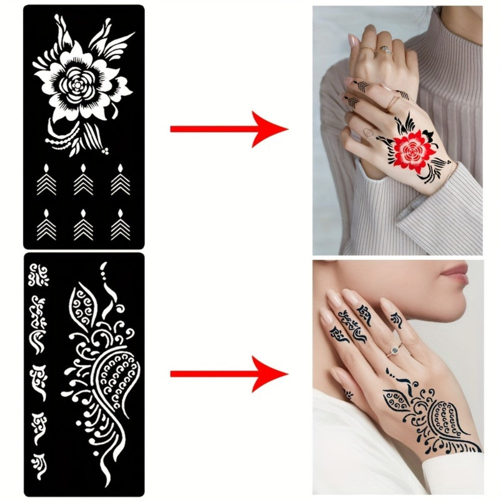 Nine-Sheet Reusable Tattoo Stencil Set with Long Floral and Henna-Style Pattern Cards in HN1 or HN2 — image 9