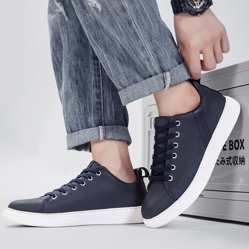 Retro Genuine Leather Sneakers - Low-Cut Cowhide Flat Trainers