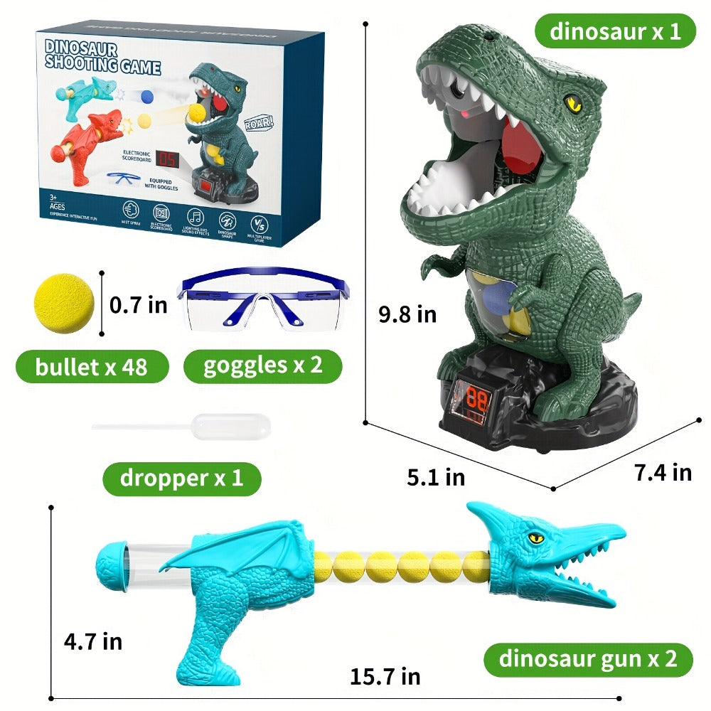 Dinosaur Shooting Game Toy with Sound Light & Spray, Movable Dino Target Launcher Set with Foam Bullets & Goggles for Boys Ki