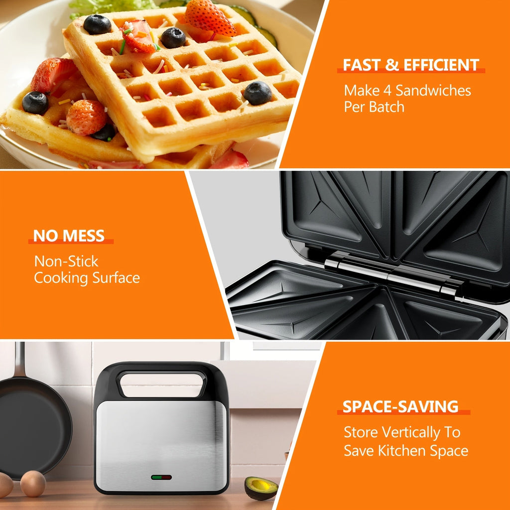 Sandwich Maker 3-in-1 Panini Press & Waffle Iron 750W with Removable Non-Stick Plates, Compact for Dorm — image 6