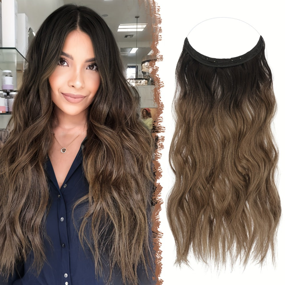 Hair Extensions Wavy 18-Inch Synthetic Halo Weft with Clear Wire, Two Clips and Ten Color Options — image 2
