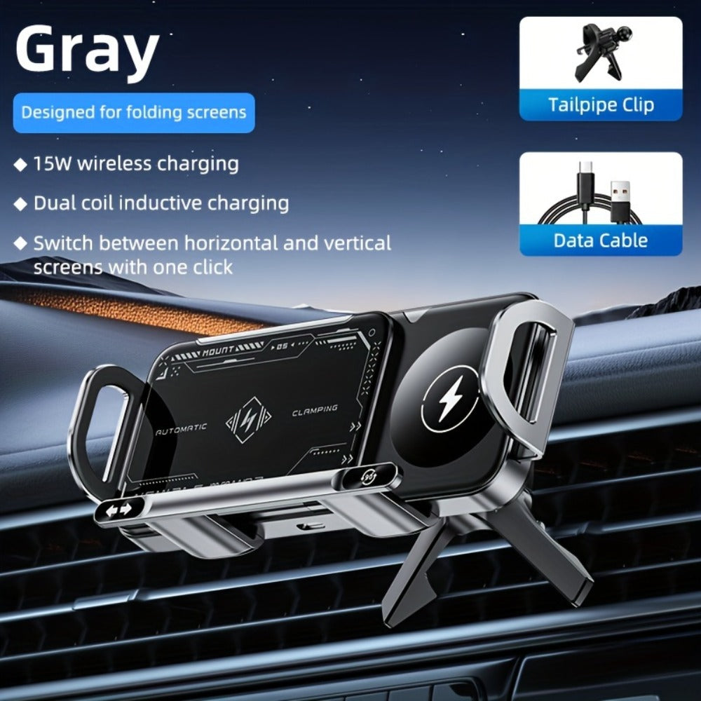 Dual-Coil Wireless Charging Car Mount with 15W Label, Fold-Screen Support and Three Configurations — image 7