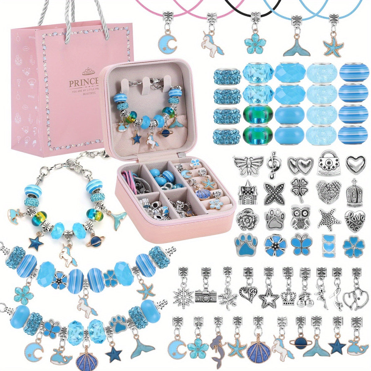 Bracelet Making Craft Kit with Portable Jewelry Box, Beads and Charms in Seven Color or Theme Options — image 1