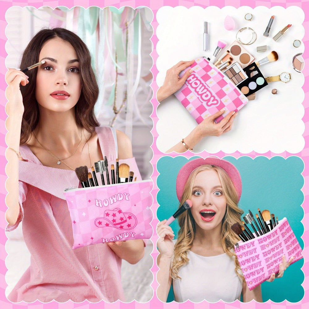 Bulk Cosmetic Bags 24-Pack Pink Howdy Western Zipper Makeup Pouches Party Favor Set for Women Girls Birthday Bachelorette Bri