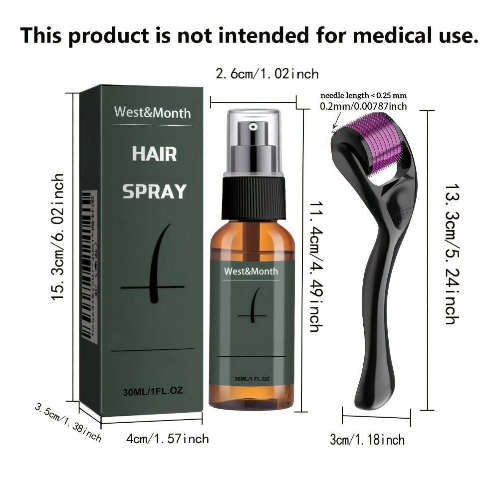 Beard Growth Spray Kit for Men 30ml Ginseng Ginger Extract Beard Moisturizer with 0.25mm Microneedle Derma Roller for Fuller 