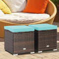 Outdoor Wicker Ottoman Set of 2 with Hidden Storage – PE Wicker Footstools with Detachable Cushions, Side Table & Extra Seati