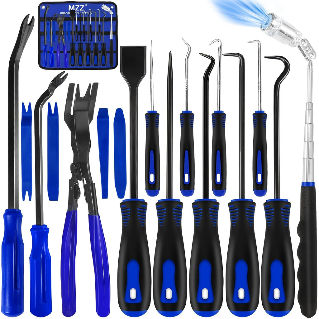 Car Trim Removal Tool Kit 17-Piece – Hook & Pick Set, Clip Removal Plier, Rivet Puller, Scraper & Telescoping Magnetic Pickup