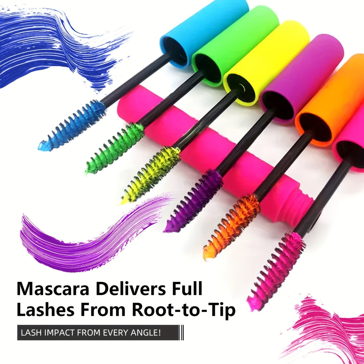 Colorful Mascara Set 6 Vivid Shades – Waterproof Smudge-Proof Curling Volumizing Lash Makeup, Purple Green Red Yellow Orange 