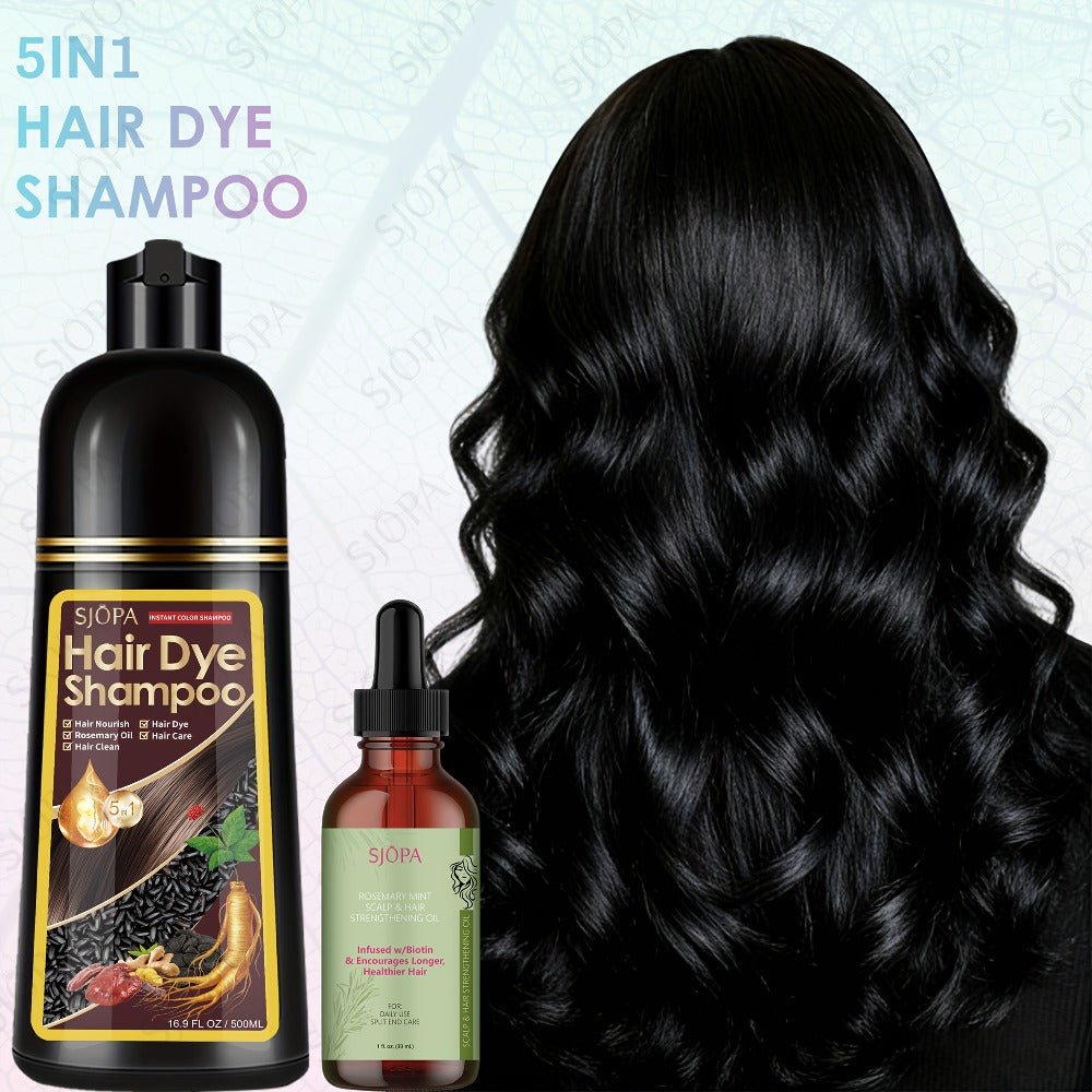 Hair Dye Coloring Shampoo 5-in-1 Upgraded with Hibiscus Oil, Squalane & Glycerin – Quick Color & Nourishing, Gentle Skin-Safe