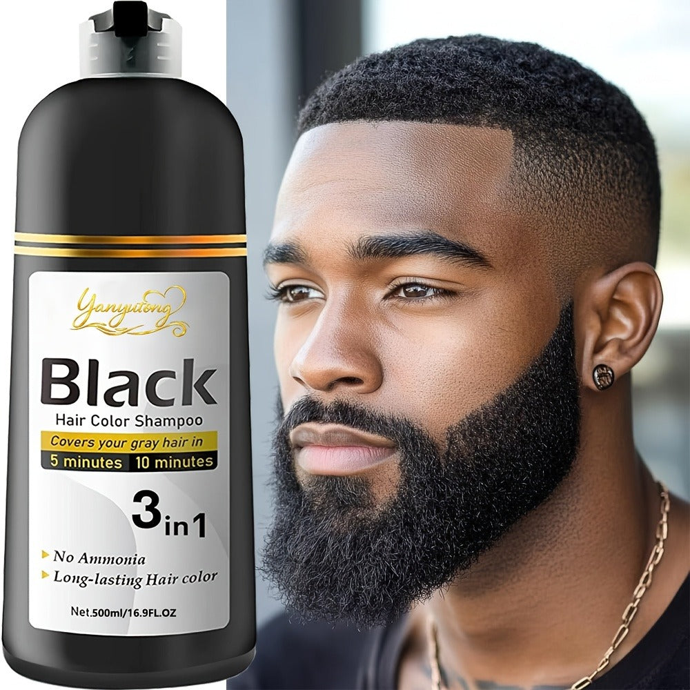 Hair Dye Shampoo, YANYUTONG 500ml Black 3-in-1 Pump Bottle for Hair and Beard Color Application — image 5