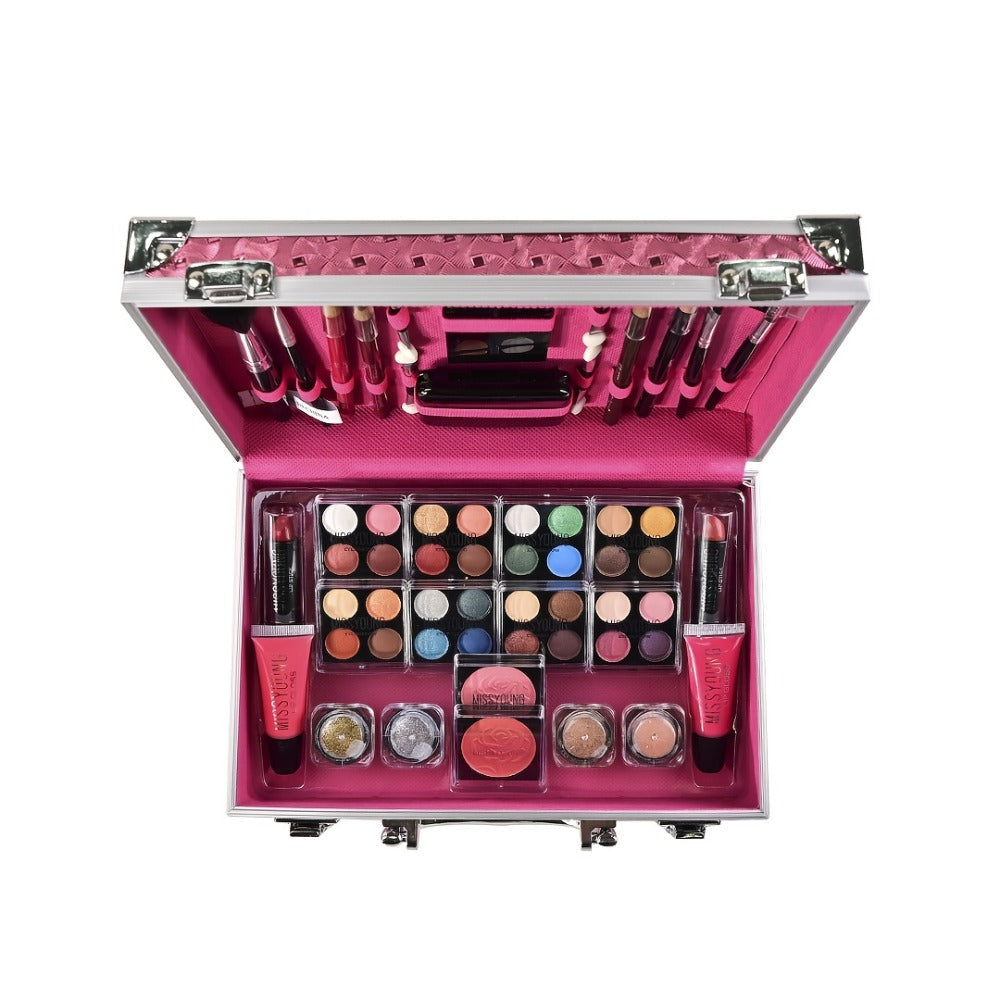 Makeup Kit 56-Piece Handled Mirror Case with Mixed Face, Eye and Lip Cosmetics in Silvery or Rose Color — image 12