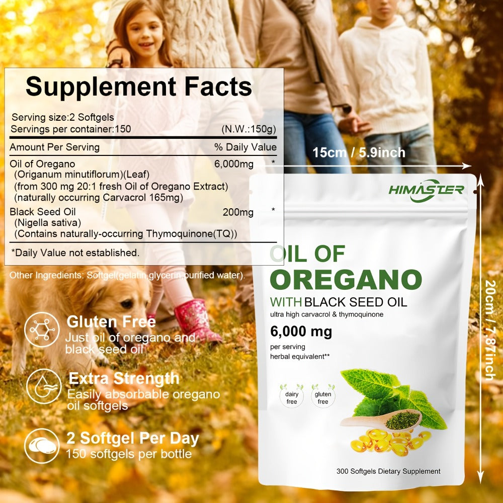 Herbal Supplement with HIMASTER Label, Oil of Oregano 6000mg per Serving with Black Seed Oil, 300 Softgels — image 2