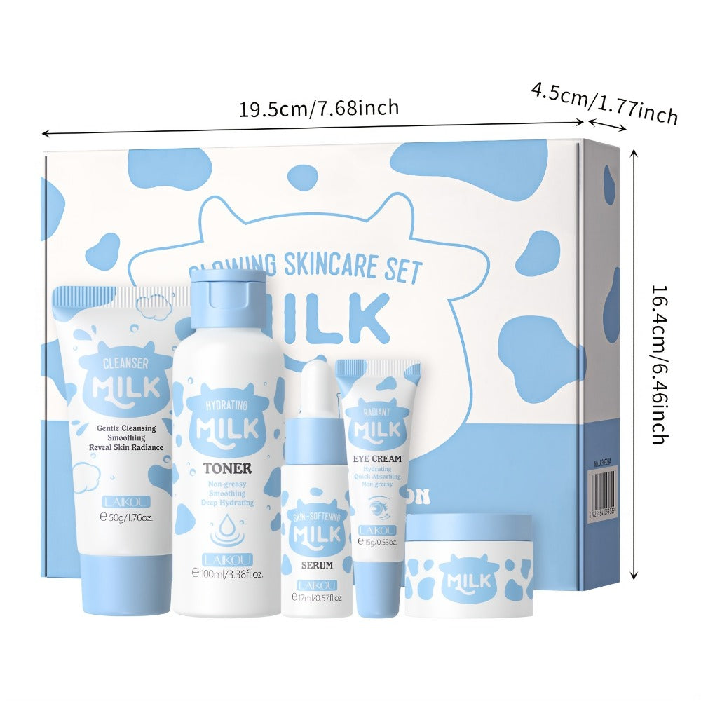 Skincare Set with LAIKOU Label, 5 Milk Niacinamide Alpha-Arbutin Items with Cleanser Toner Serum and Creams — image 5