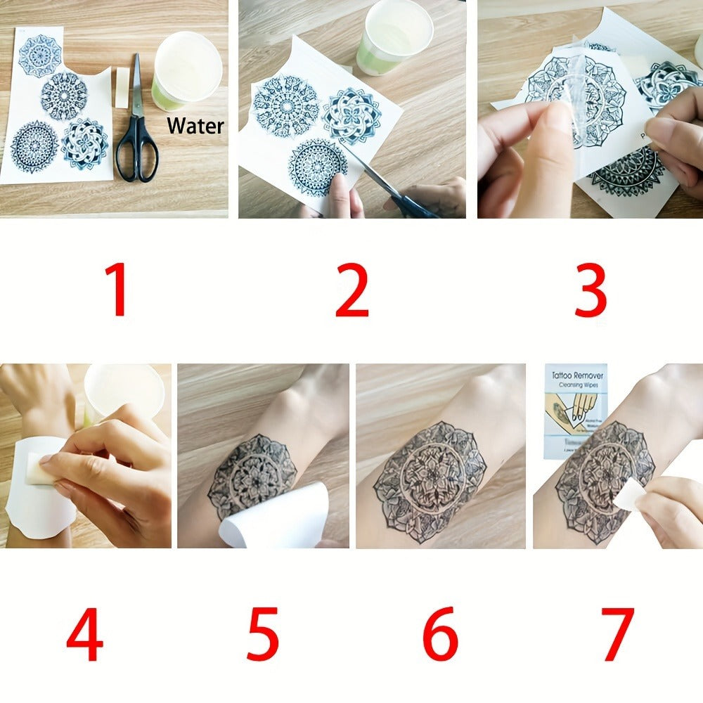 Temporary Tattoos, 44-Sheet Black Animal and Mountain Set with Wolf, Lion and Tiger Designs in Large and Small Sizes — image 