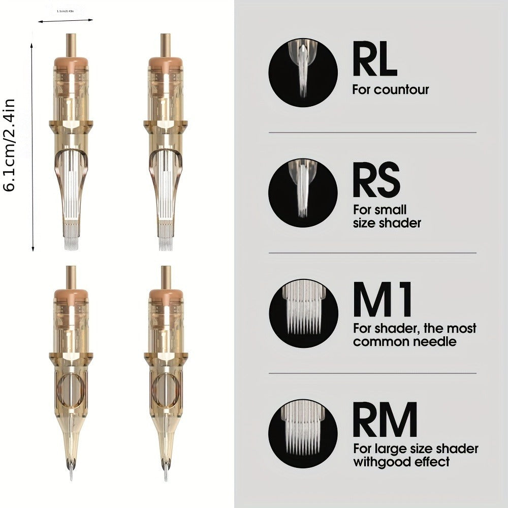Ambition Tattoo Cartridge Needles 20pcs Professional RL RS RM Sizes with Safety Membrane for Temporary Body Art, Festivals an