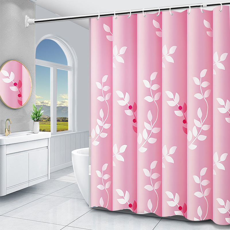 Simple Print Shower Curtain Waterproof Polyester Fabric Without Punching Holes