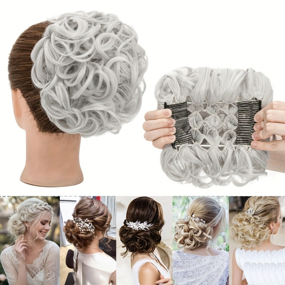 Clip In Hair Bun Extension Messy Bun Chignon Hairpiece – Synthetic Curly Updo with Comb & Scrunchie for Women — image 6